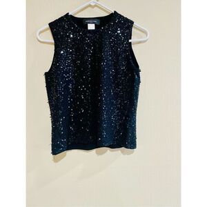 Jones New York Black Beaded Sleeveless Shell, Women's Petite